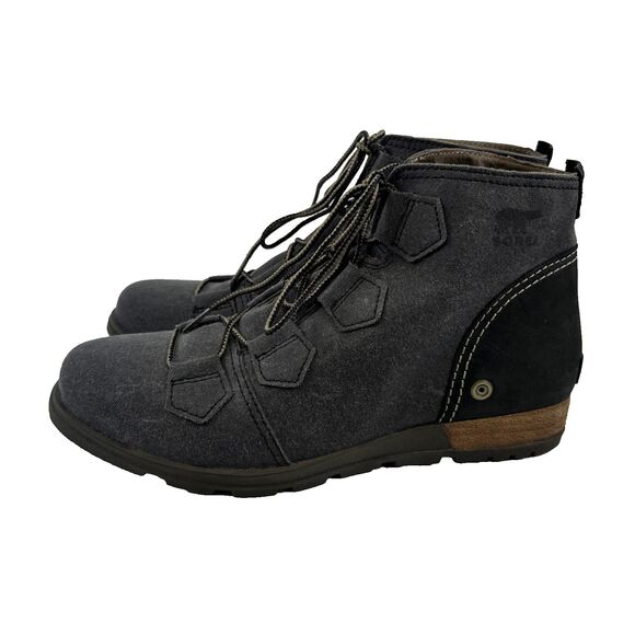 Sorel Major Lace Up Ankle Boot Wedge Gray Canvas Leather NL2163-010 Womens 10 - Picture 1 of 14